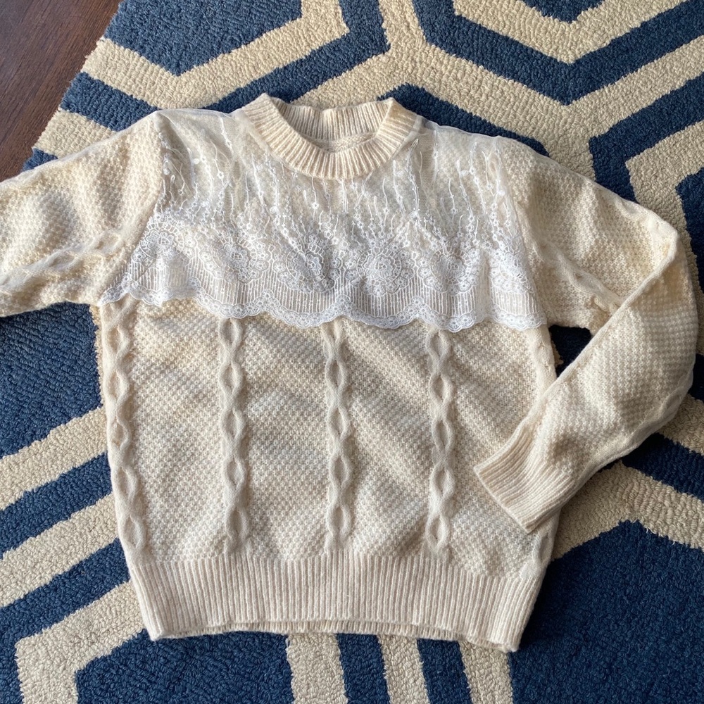 🐑 ELEGANT BEIGE LACE DETAIL KNIT JUMPER! - Picture 10 of 10